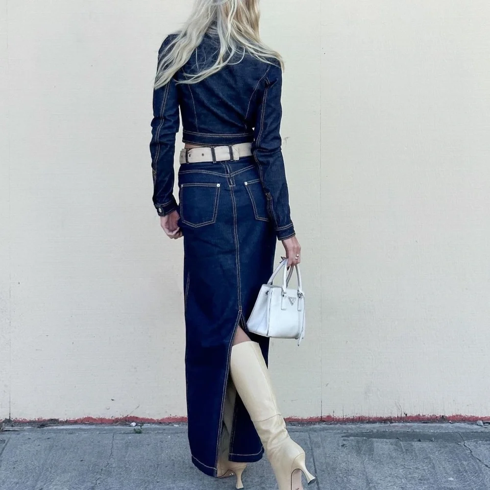 NWT HELSA DENIM MAXI SKIRT in INDIGO - 26 - Picture 6 of 12